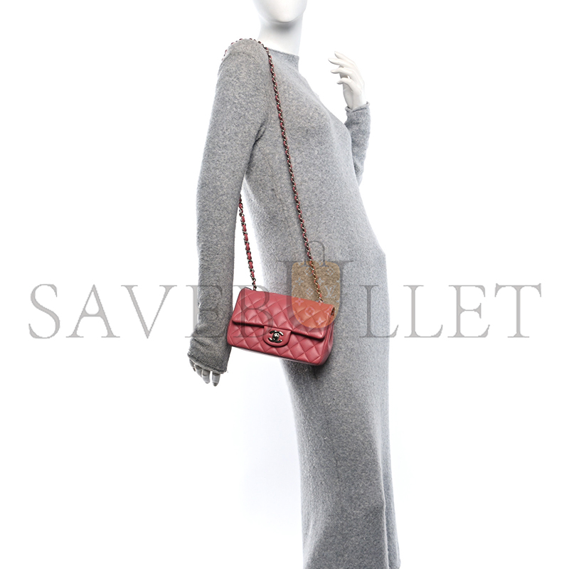 Ch*el lambskin quilted mini rectangular flap pink a01116 (20*13*6cm)